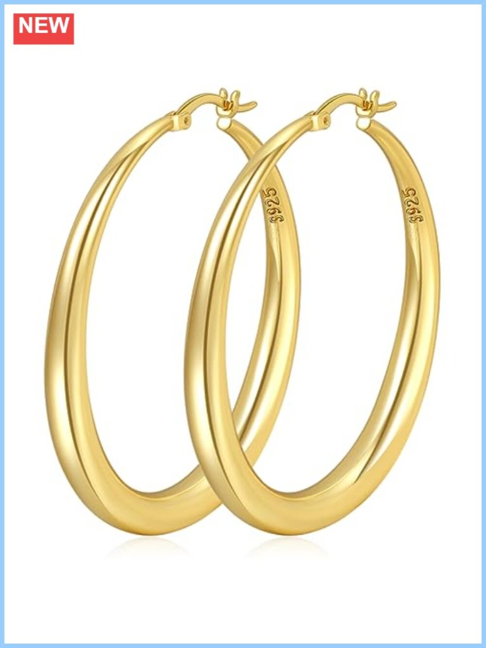 Sterling Silver Hoop Earrings Chunky Lightweight Hinged 35-70mm